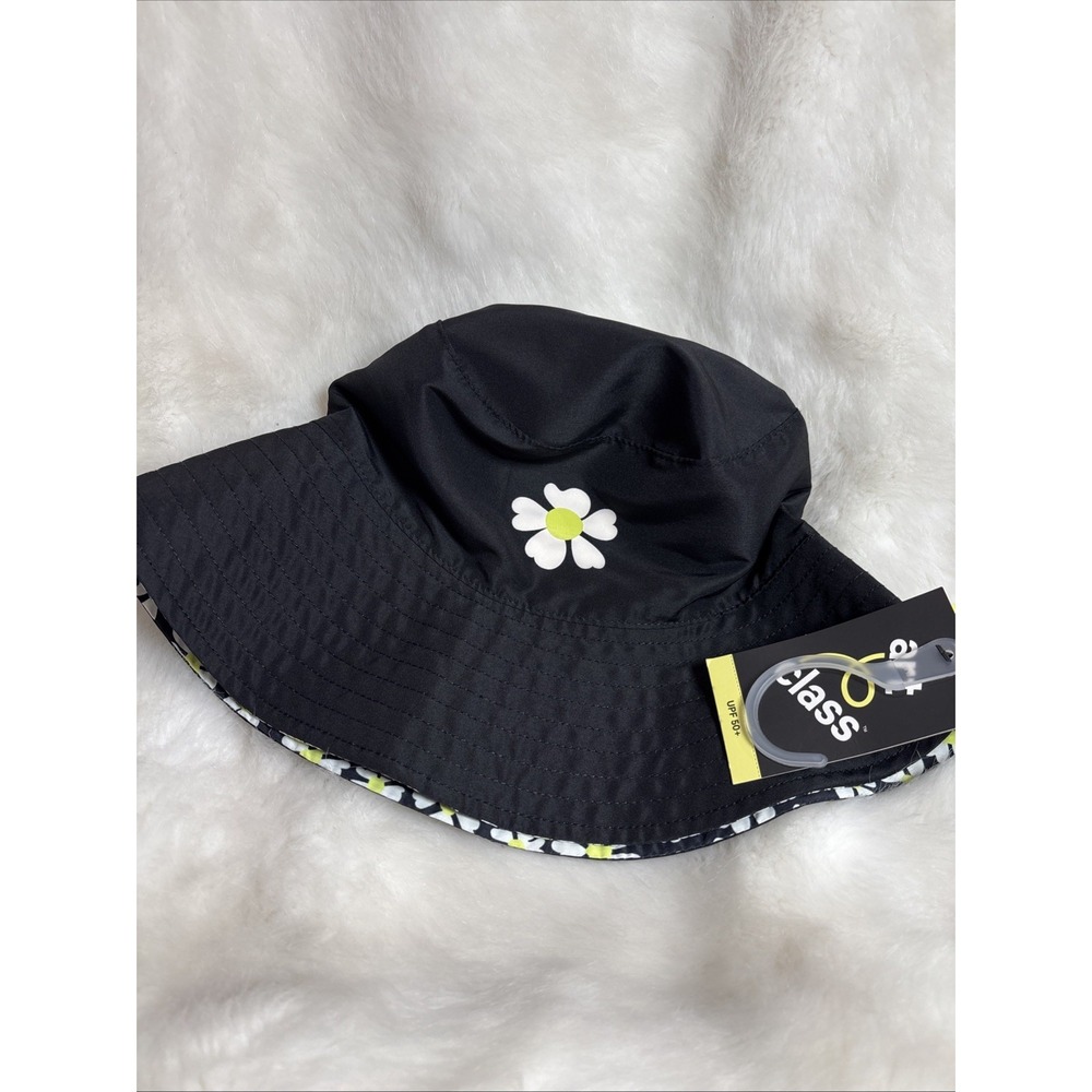 Girls' Reversible Daisy Printed Bucket Hat, Black, OSFM, UPF 50+ Art Class NWT